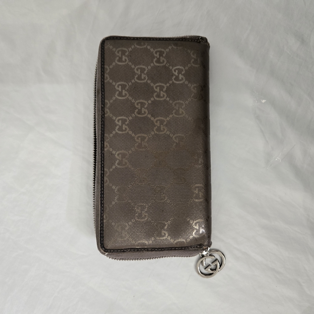 Gucci Brown Monogram Wallet with Silver Charm